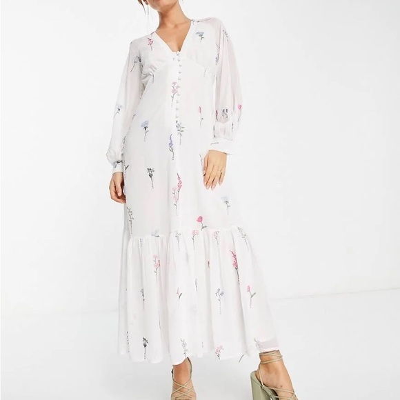 NWT ASOS DESIGN White Button Front Embroidered Maxi Dress - Picture 1 of 7